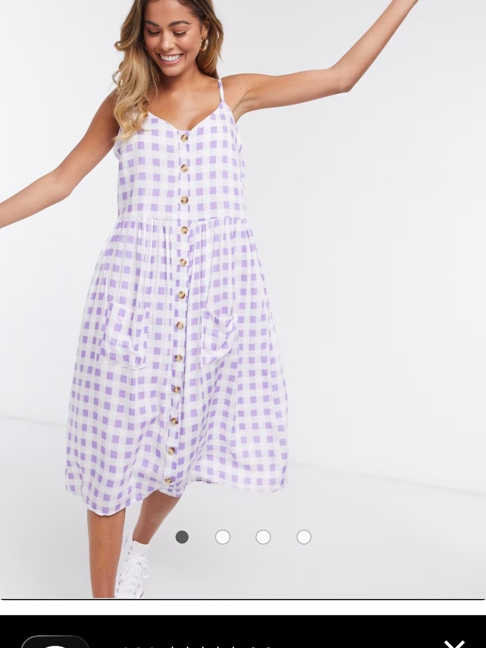 Lavender Gingham Button-Front Midi Dress
